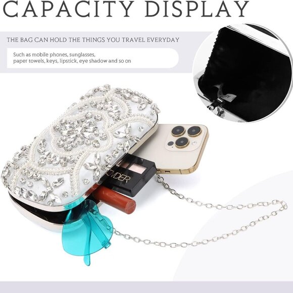 Women Beaded Clutch Evening Bag Fashion Rhinestone Diamond Wedding Handbag Brida - Picture 5 of 8